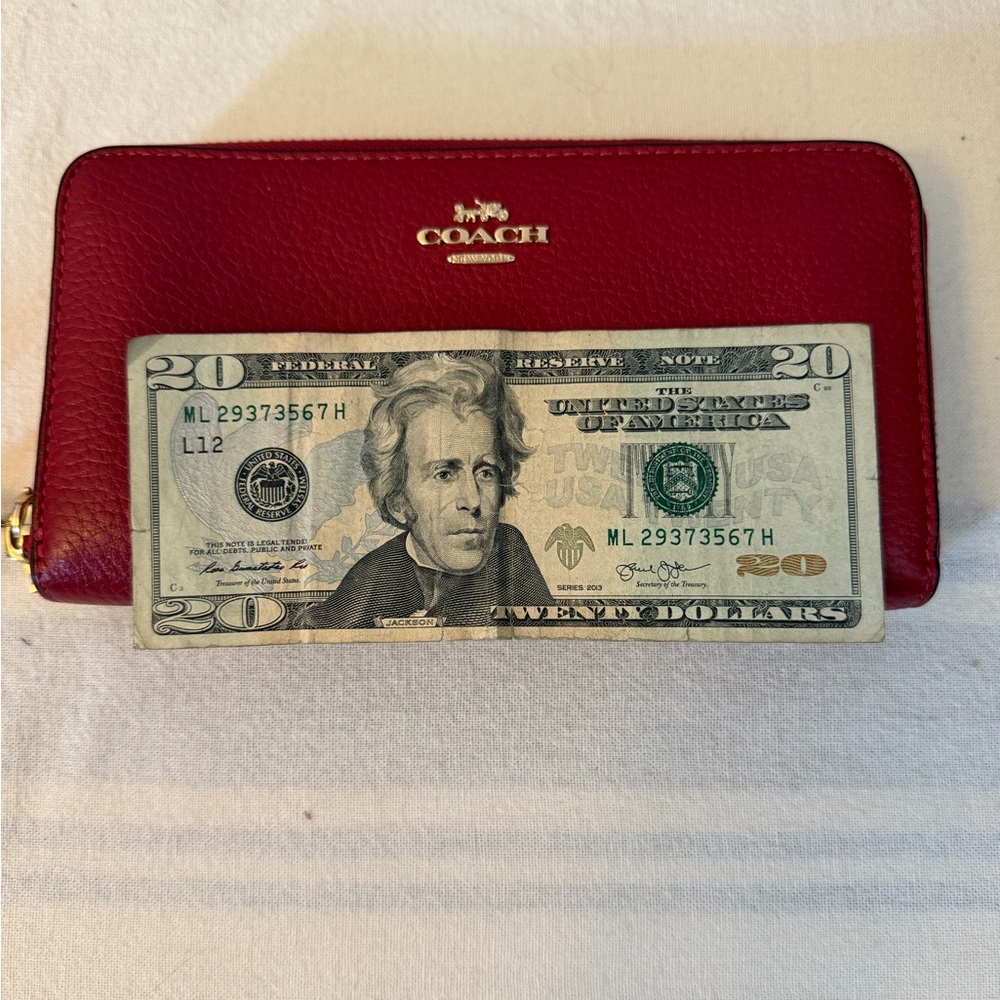 Coach Red Leather Zip Wristlet with Gold Accents - Picture 4 of 5